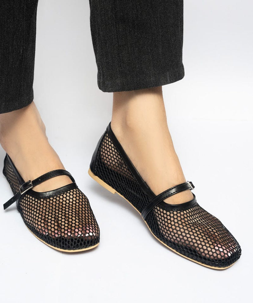 ZARA FISHNET BALLET FLAT PUMPS