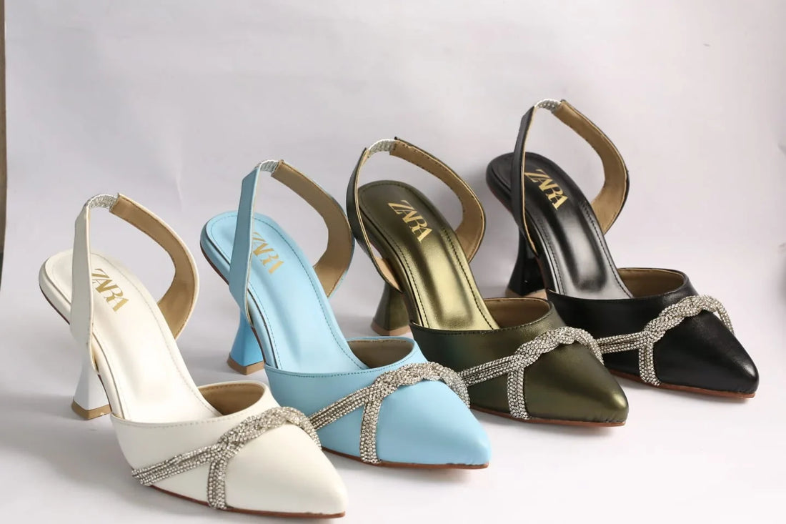 ZARA RHINESTONE SLINGBACK PUMPS - GREEN