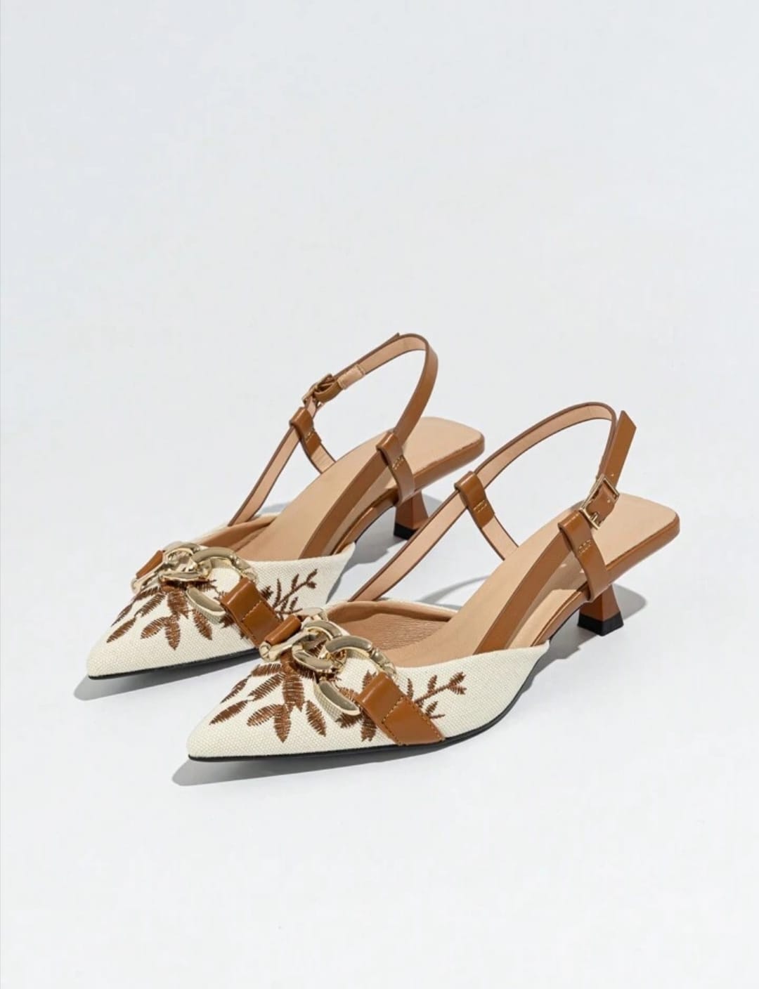ZARA Mustard Floral Embroidered Chain Slingback